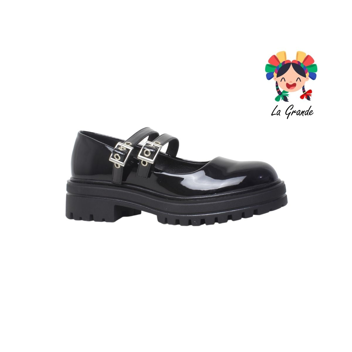 1707 VI LINE FASHION Negro Charol Zapato Escolar con Plataforma para Dama