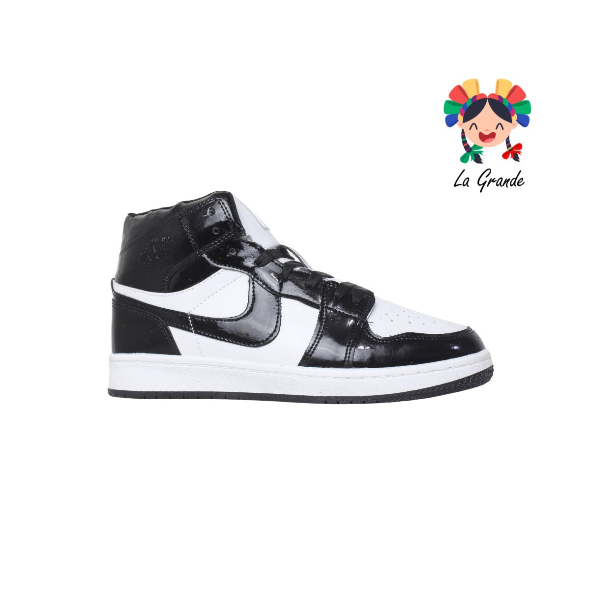 921 ROJO ARANDANO Negro Blanco Charol Tenis tipo bota para joven y caballero