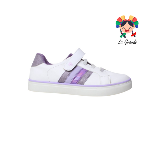 930008 TROPICANA Blanco Lila Tenis con velcro para niña y dama