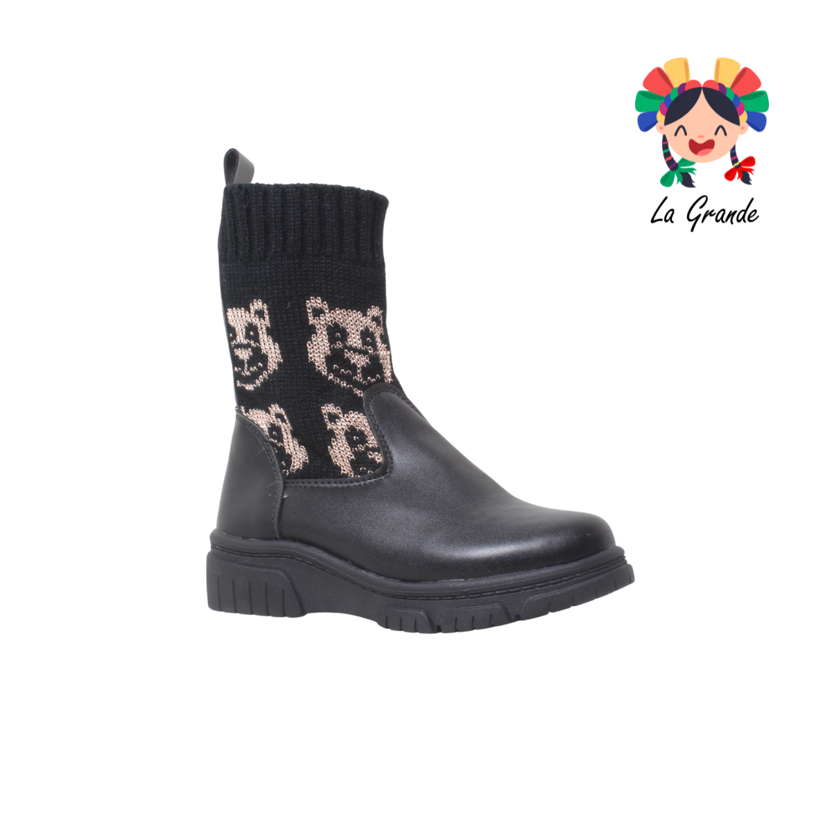 B-109 WENDY Negro Textil Bota Alta para Niña