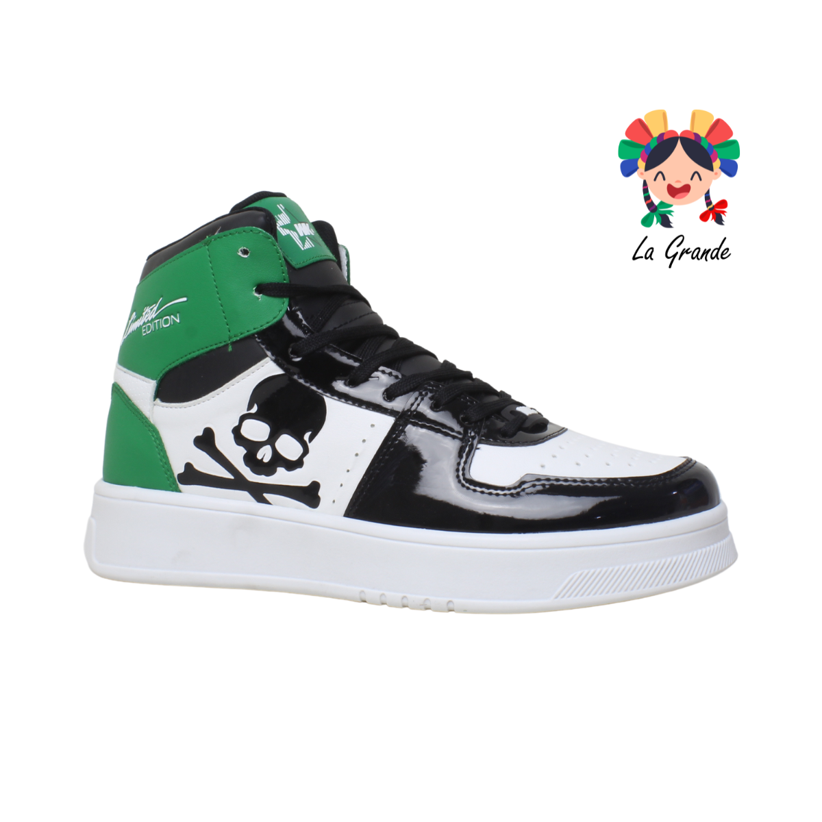 Calaca Bota WALKQUIR Negro Verde Charol Tenis Urbano Sint  para Joven y Caballero