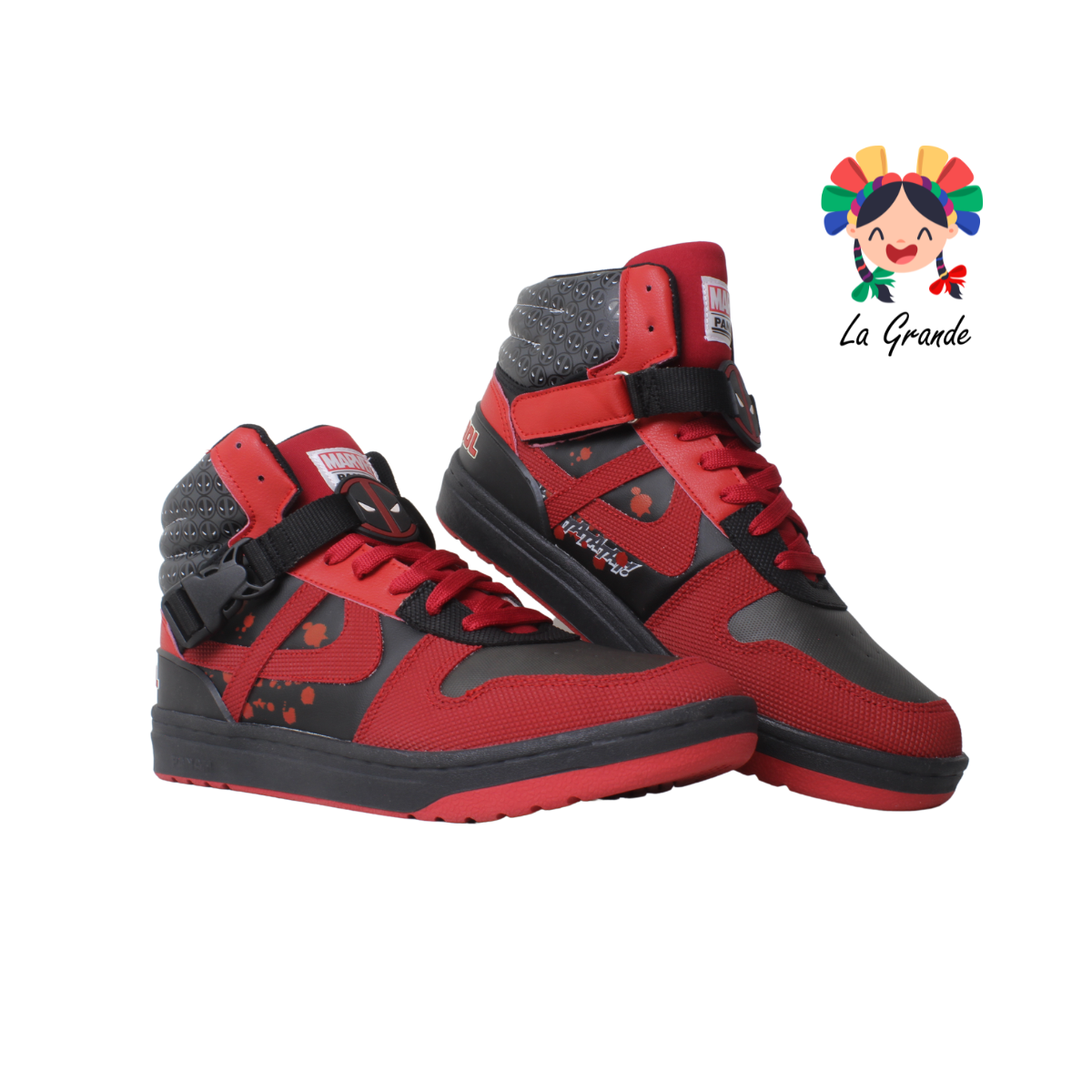 060047-PANAM Negro Rojo Sint Tenis Bota Deadpool para Dama, Joven y Caballero Nacional Original