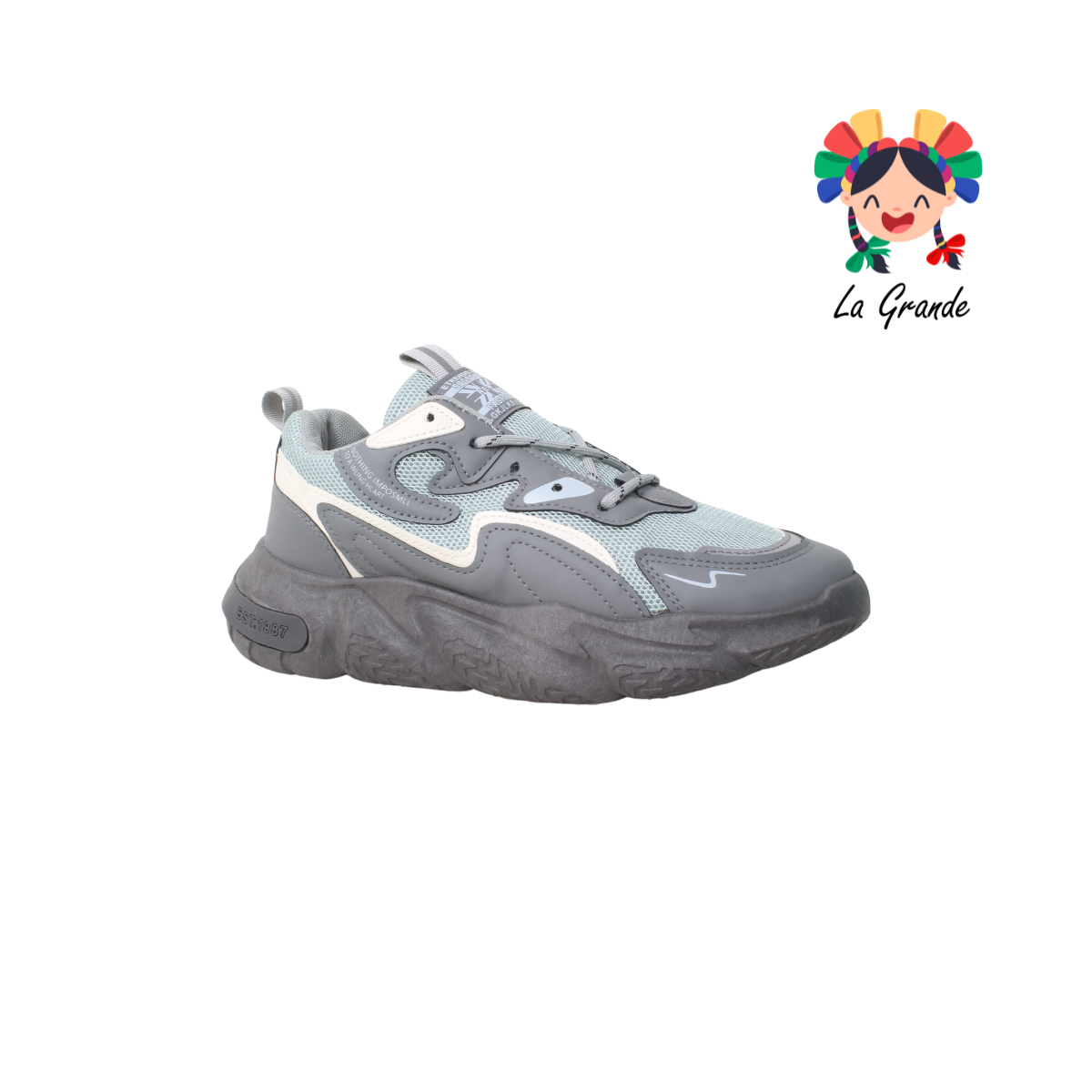 ED-2401 DECARSDZ Gris Blanco Textil Tenis Running para Caballero