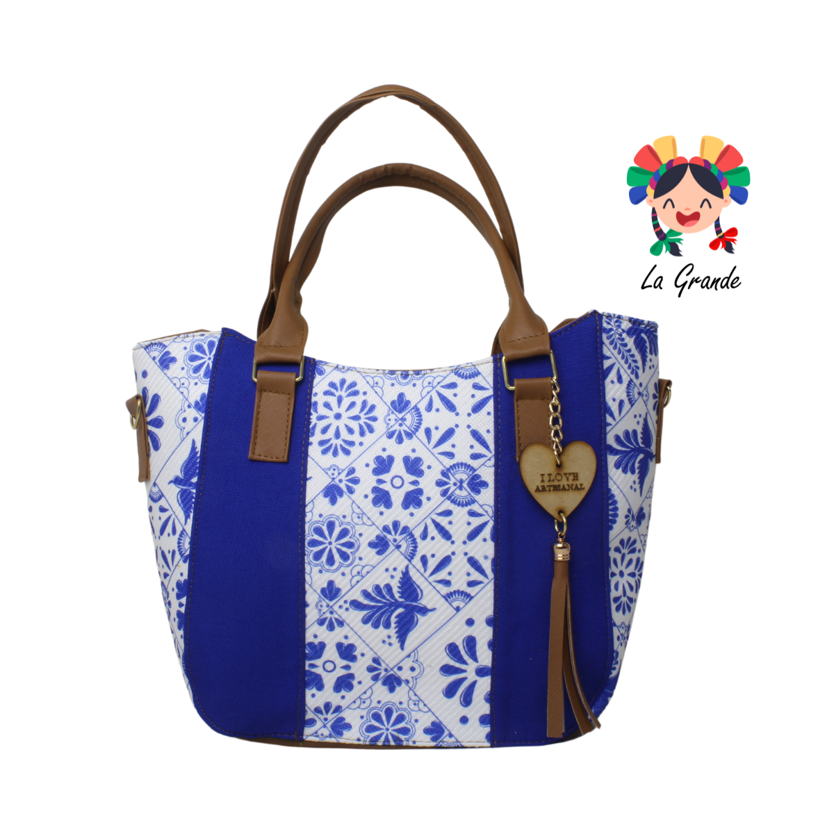 01 Bolsa grande de dos franjas Azul Rey para dama