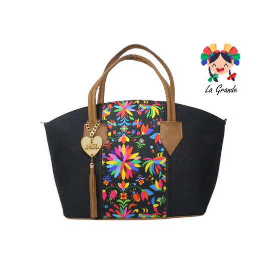 08 Bolsa jumbo Negro Multicolor floral para dama