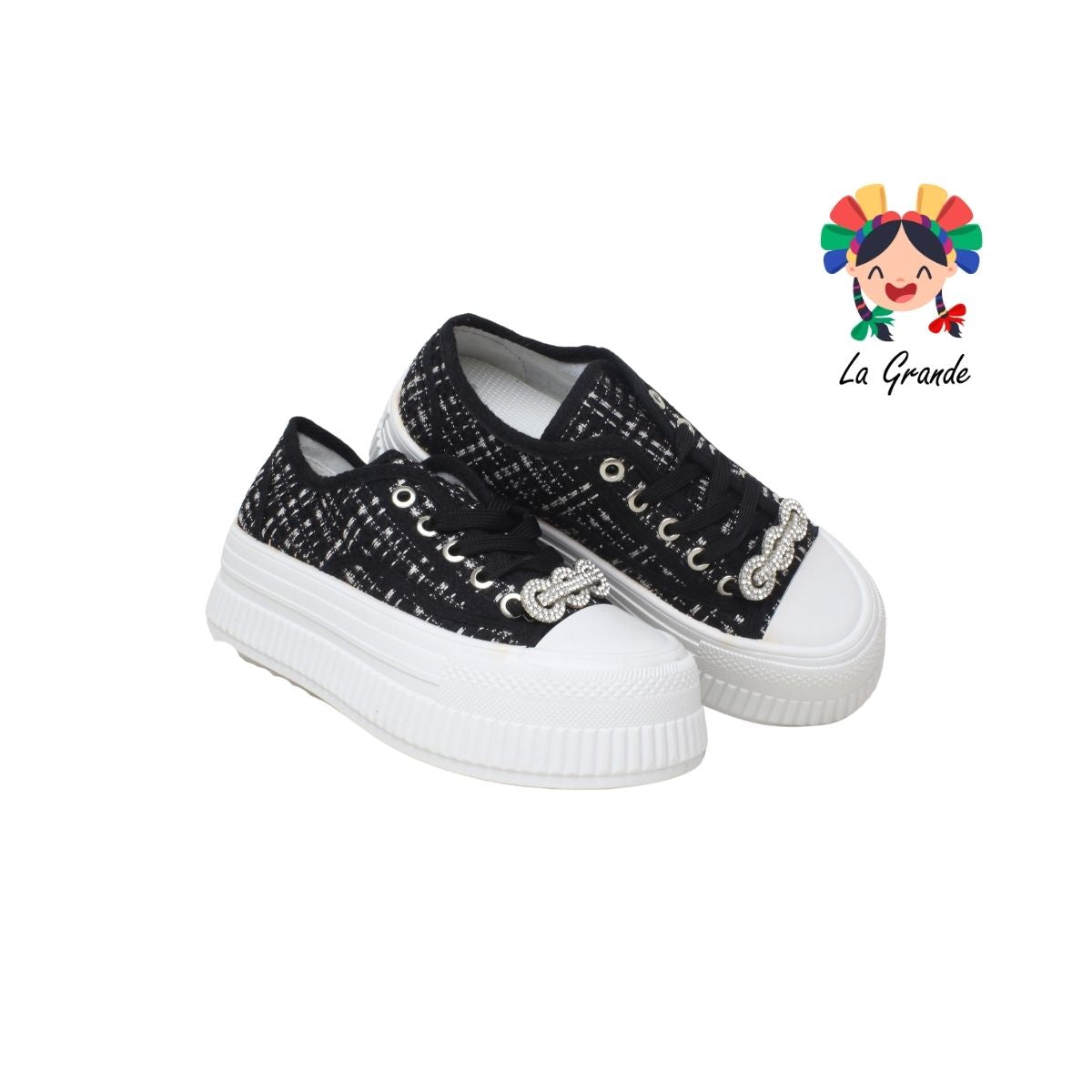 G01-3A FOSUM Negro Tenis Textil Choclo Estilo Urban para Dama