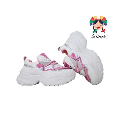 G04-2C FOSUM Blanco Rosa Tenis Sint  Choclo Estilo Urban para Dama