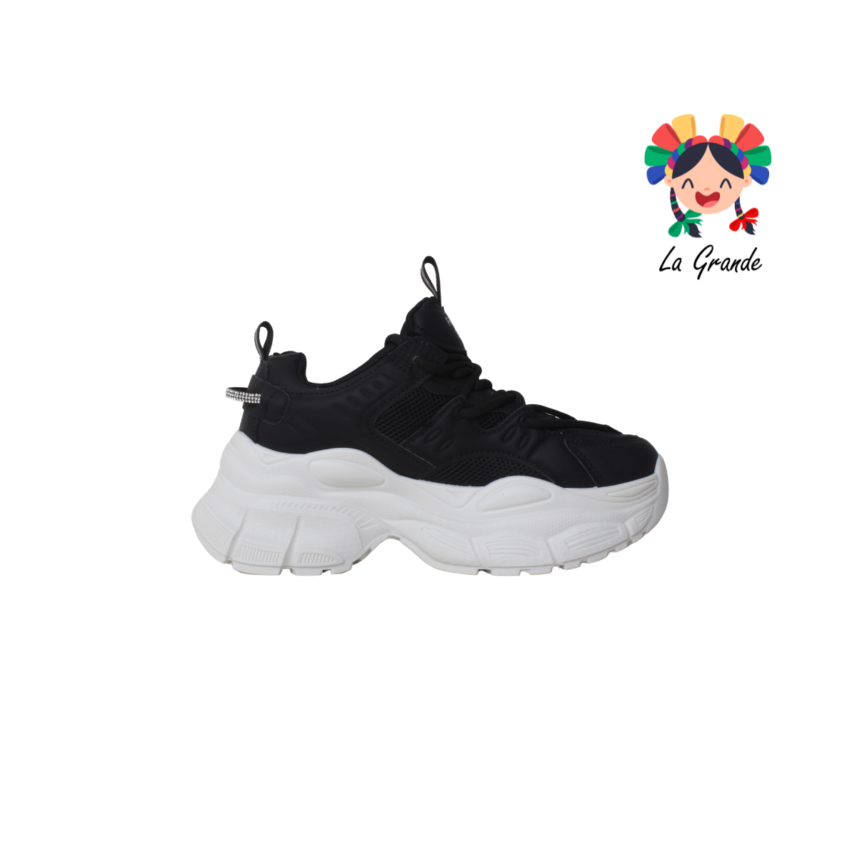 G04-4A FOSUM Negro Blanco Tenis Choclo Estilo Urban para Dama