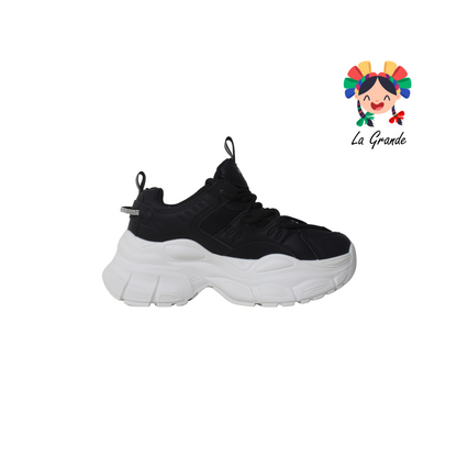 G04-4A FOSUM Negro Blanco Tenis Choclo Estilo Urban para Dama