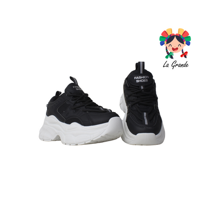 G04-4A FOSUM Negro Blanco Tenis Choclo Estilo Urban para Dama