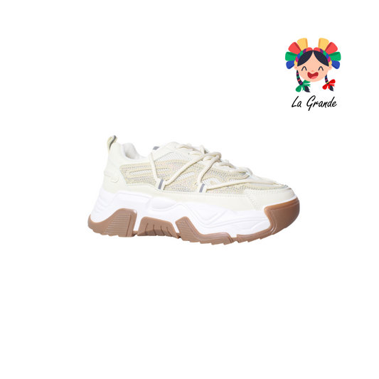 G06-1A FOSUM Beige Tenis Textil choclo estilo Urban para Dama