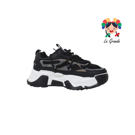 G06-1A FOSUM Negro tenis Textil choclo estilo Urban para Dama