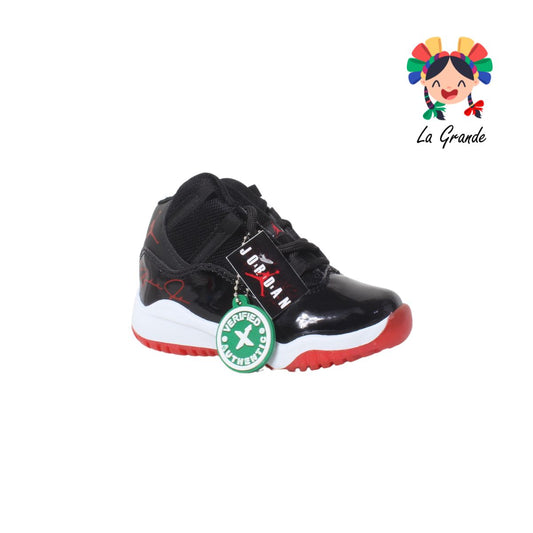 Jor-11 R-KIDS Negro Rojo Charol Sintético  Tenis Casuales Bota para Niña y Niño