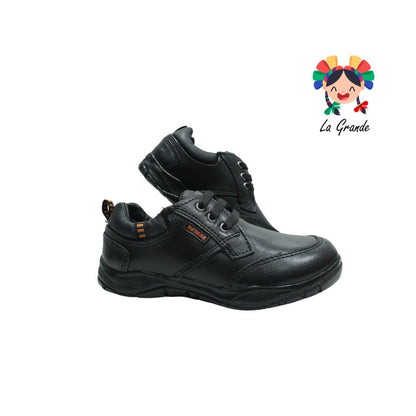 1404 NEVADA negro zapato escolar de piel con agujeta niño