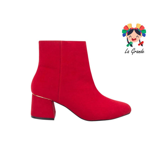 YAELI FASHION Rojo bota acabado noobuk de tacón ancho para dama